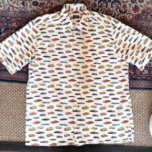 Men's short sleeve button down, Maus and Hoffman, classic cars, size large